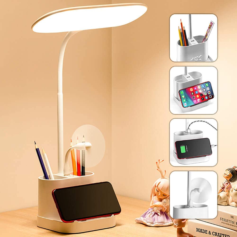Kids Childrens Bedside Reading Lamps Working White Dimmable Table Light USB Charging RGB LED Desk Lamp with Colorful Night Light Sleeping Flexible Touch Lamps for Study 3 Brightness Level